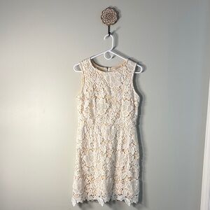 LOFT White Lace Overlay Dress with Nude Lining